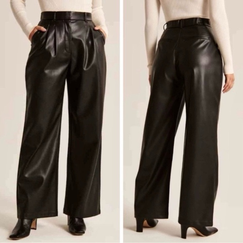 Abercrombie & Fitch | Black Vegan Leather Curve Love Tailored Wide Leg Pants